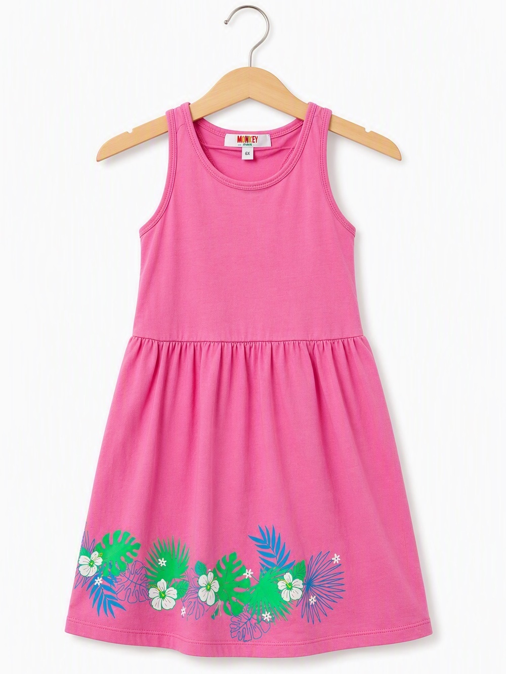 Vintage 90s Monkey Bars Zellers Pink Hawaiian Border Skater Cami Dress 6X Summer